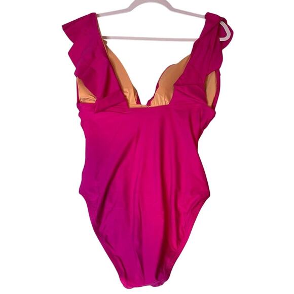 J.Crew Pink Ruched Ruffle One-Piece Swimsuit Size 12 NWT - Picture 3 of 4